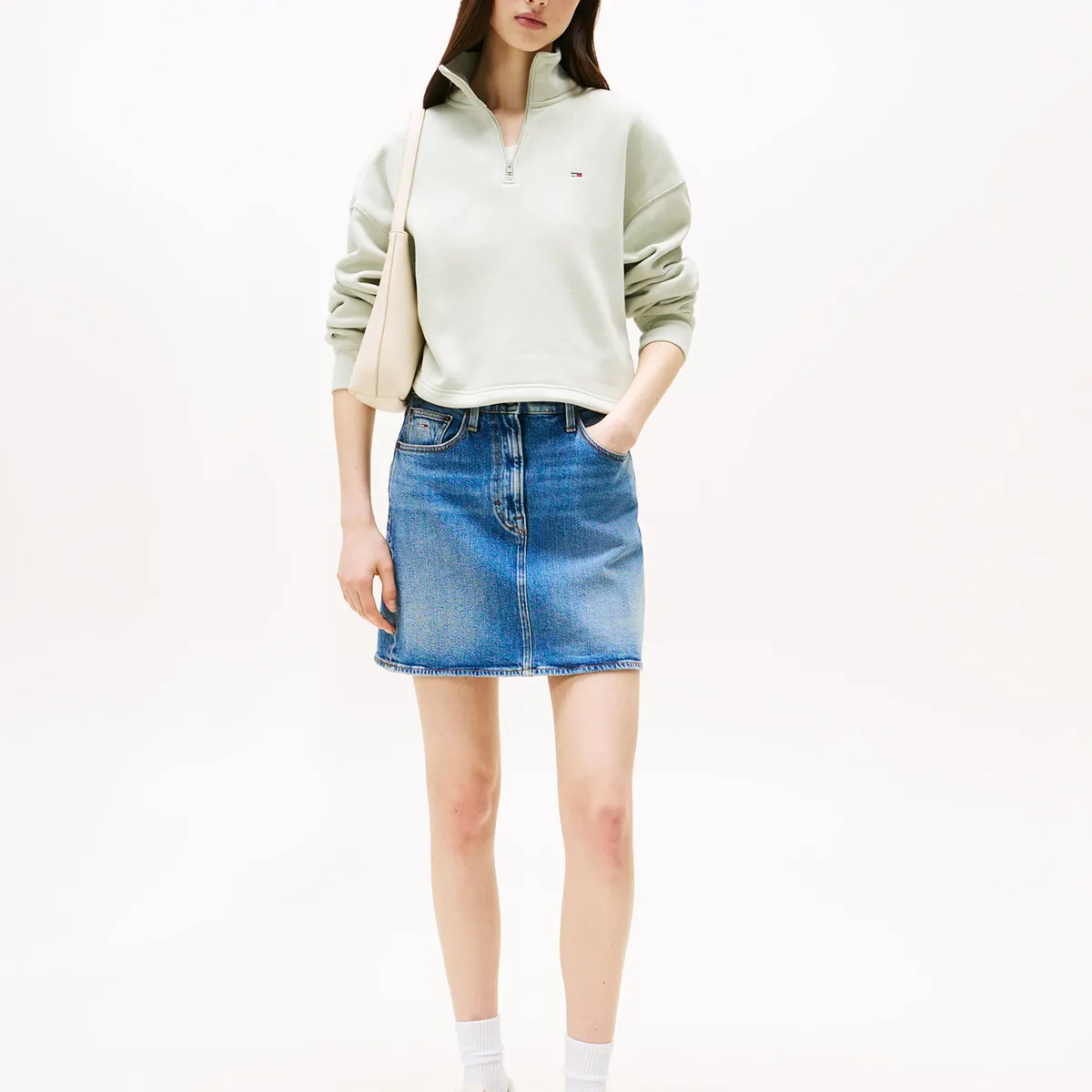 TOMMY HILFIGER - Polerón Relaxed Cropped Con Cremallera Verde Tommy Jeans