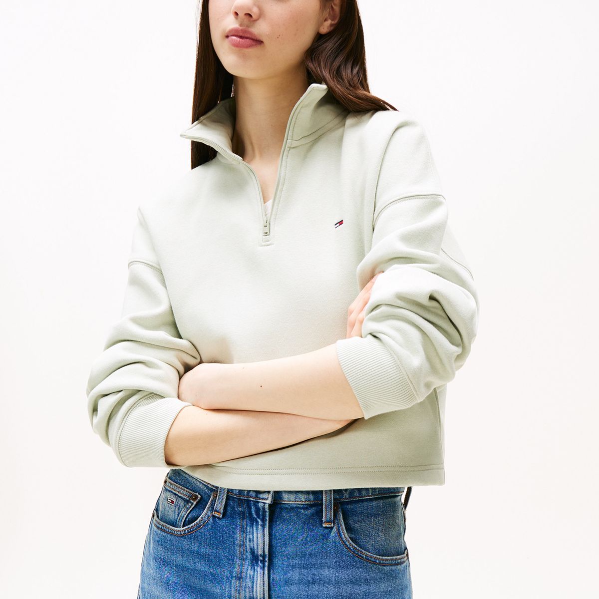 TOMMY HILFIGER - Polerón Relaxed Cropped Con Cremallera Verde Tommy Jeans