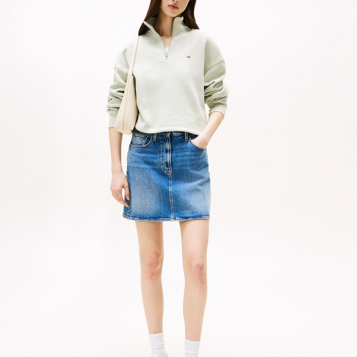 TOMMY HILFIGER - Polerón Relaxed Cropped Con Cremallera Verde Tommy Jeans