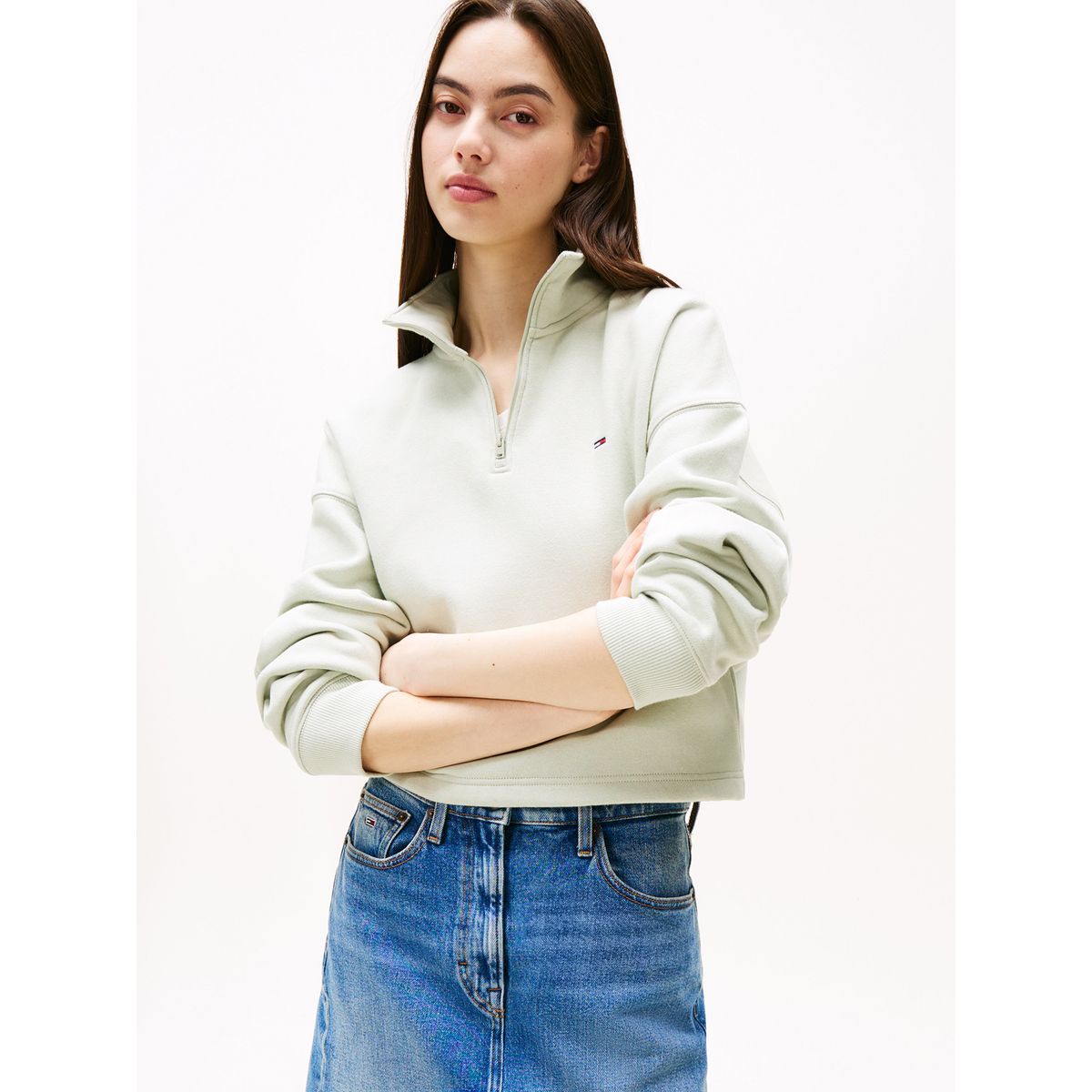 TOMMY HILFIGER - Polerón Relaxed Cropped Con Cremallera Verde Tommy Jeans