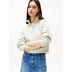 TOMMY HILFIGER - Polerón Relaxed Cropped Con Cremallera Verde Tommy Jeans
