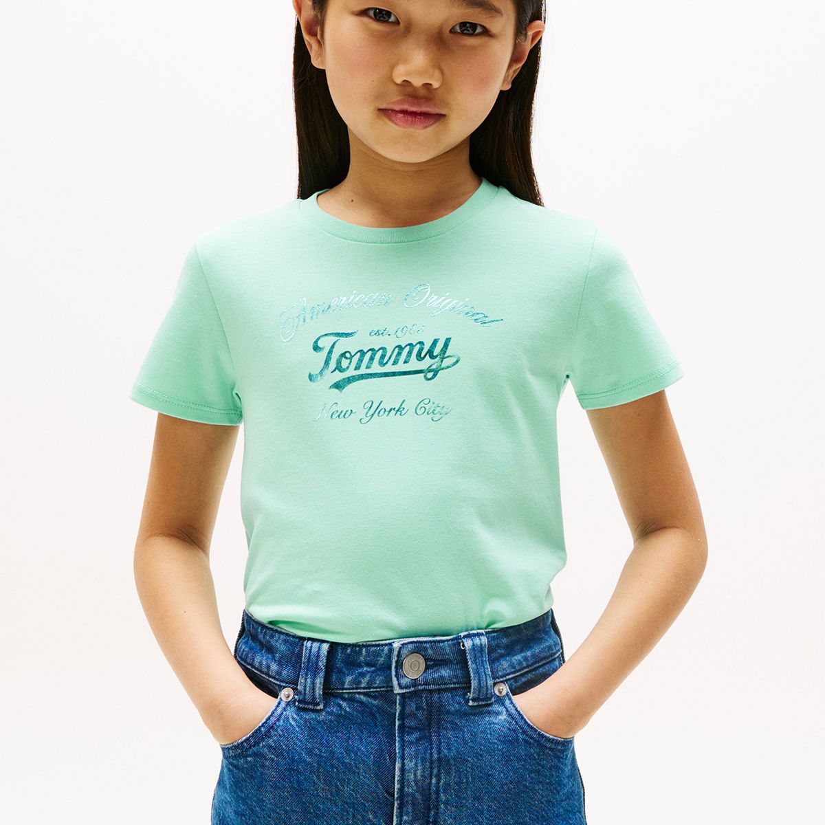 TOMMY HILFIGER - Polera Script Logo Metalizado Verde Tommy Hilfiger