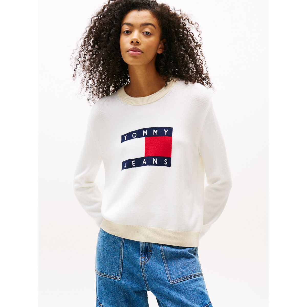 TOMMY HILFIGER - Sweater Colorblock Con Logo Bordado Blanco Tommy Jeans