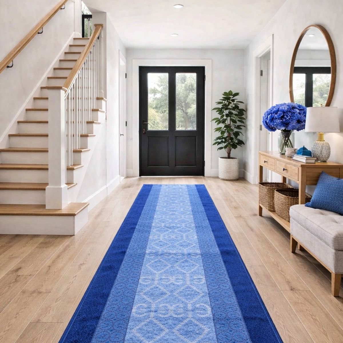 MROTTO - Alfombra Pasillo Azul 70 cm x 120 cm ANTIDESLIZANTE Sin Overlock