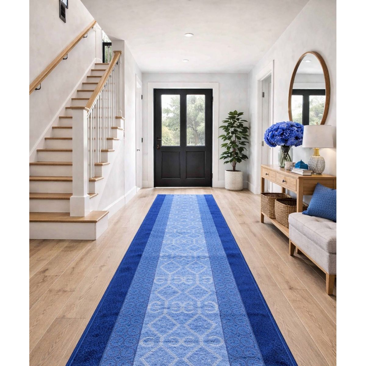 MROTTO - Alfombra Pasillo Azul 70 cm x 120 cm ANTIDESLIZANTE Sin Overlock