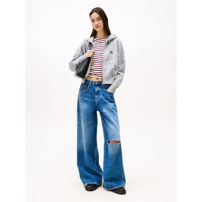 Imagen 2 del producto Polerón Hoodie Cropped Con Cierre Gris Tommy Jeans