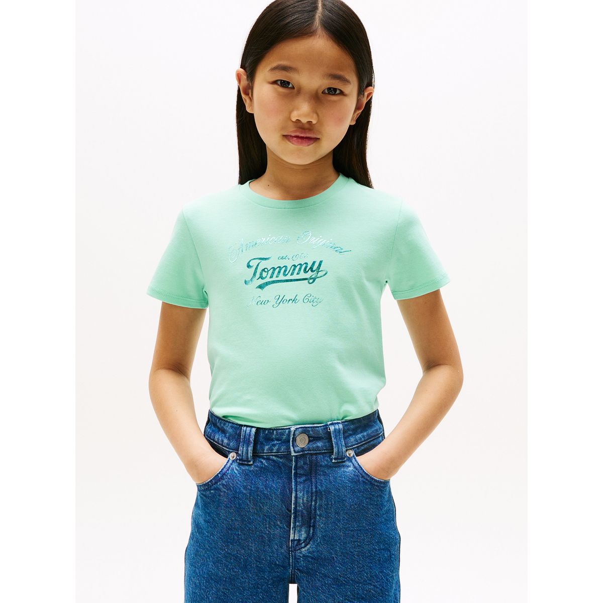 TOMMY HILFIGER - Polera Script Logo Metalizado Verde Tommy Hilfiger