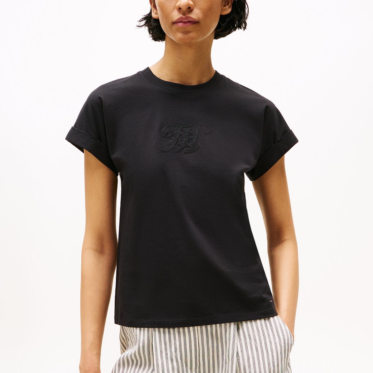 TOMMY HILFIGER - Polera Con Logo Floral Script Negro Tommy Hilfiger