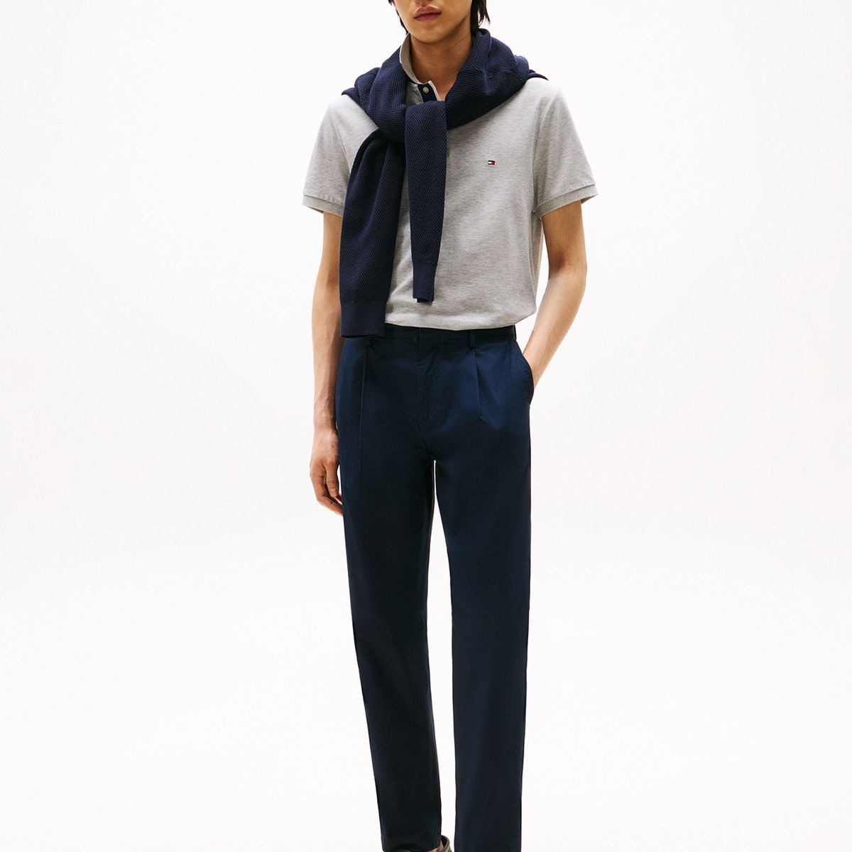 TOMMY HILFIGER - Polo Cuello A Contraste Con Logo Gris Tommy Hilfiger