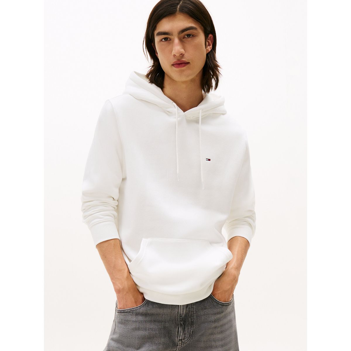 TOMMY HILFIGER - Polerón Hoodie Solid Con Logo Blanco Tommy Jeans