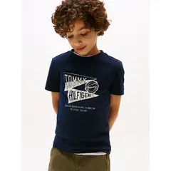 TOMMY HILFIGER - Polera Con Estampado Gráfico Azul
