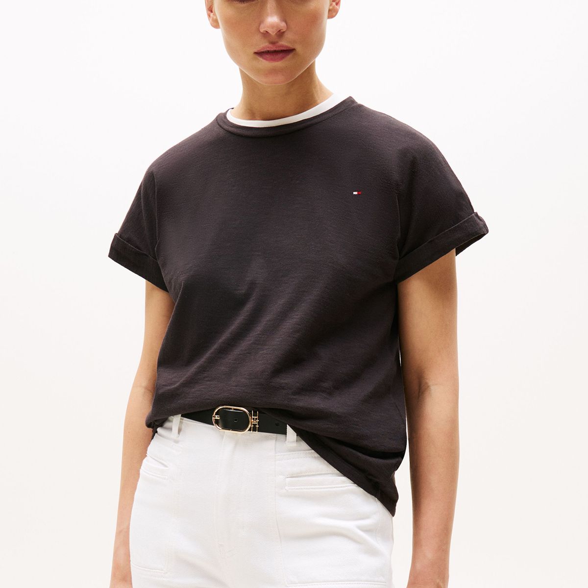 TOMMY HILFIGER - Polera Texturizada Con Logo Negro Tommy Hilfiger