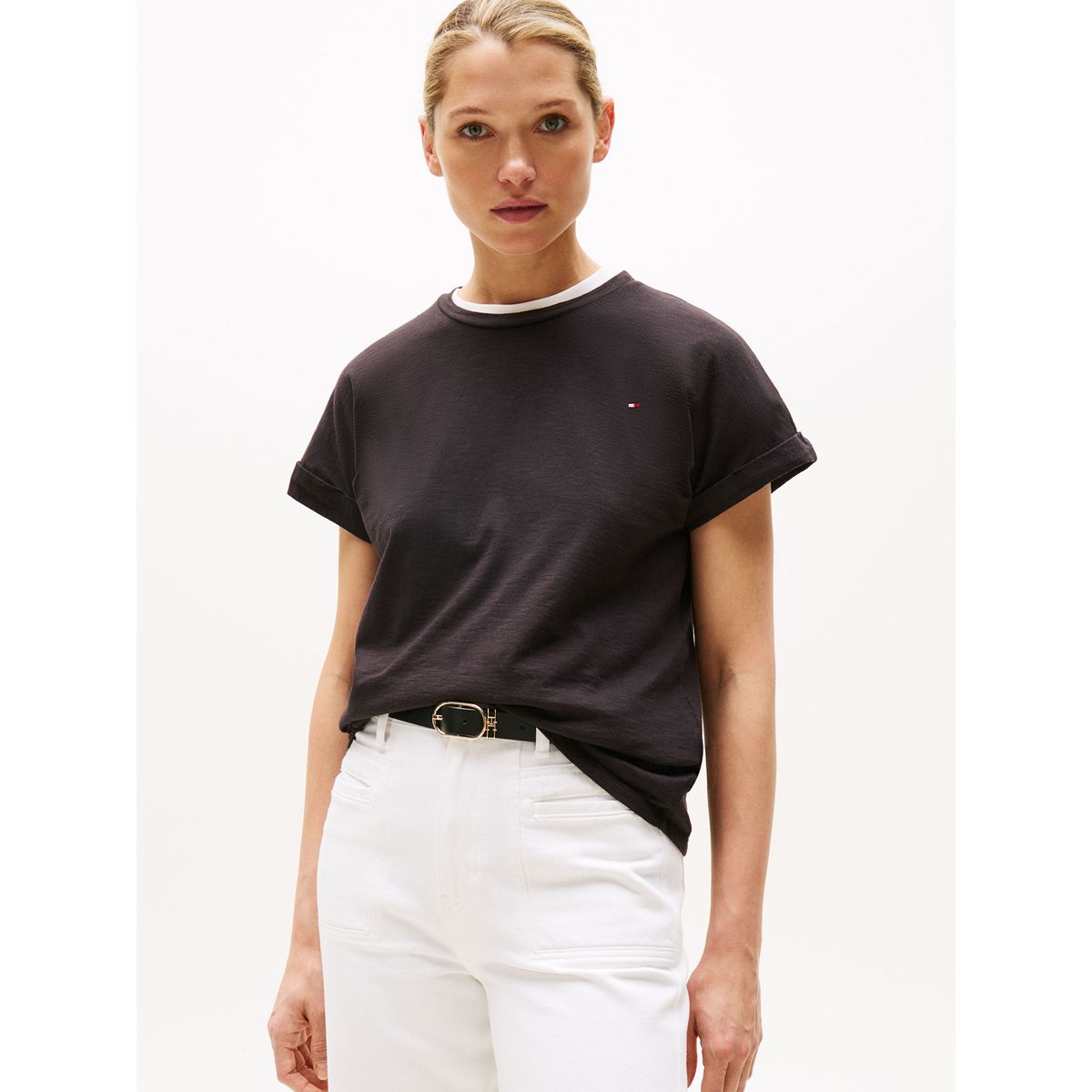 TOMMY HILFIGER - Polera Texturizada Con Logo Negro Tommy Hilfiger