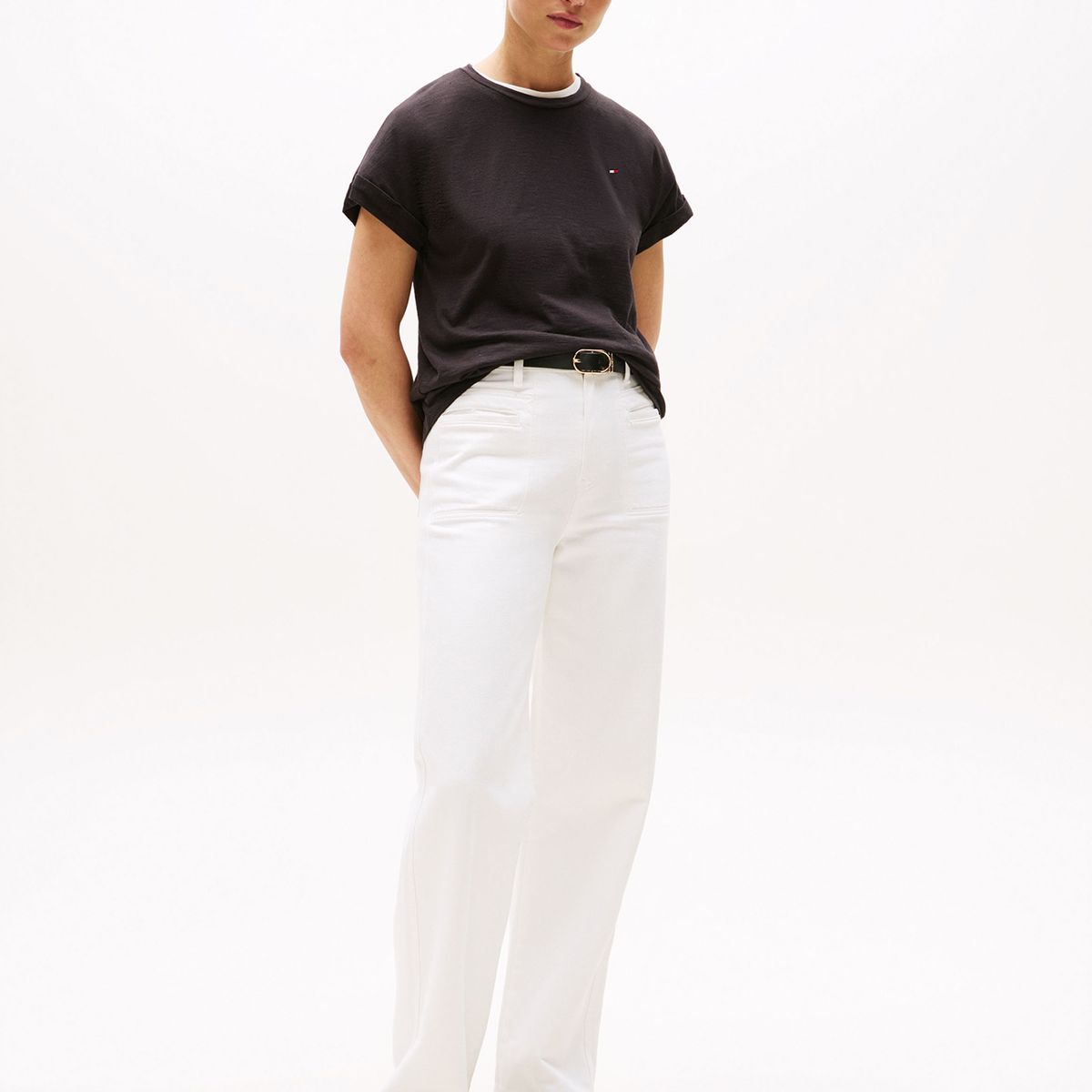 TOMMY HILFIGER - Polera Texturizada Con Logo Negro Tommy Hilfiger
