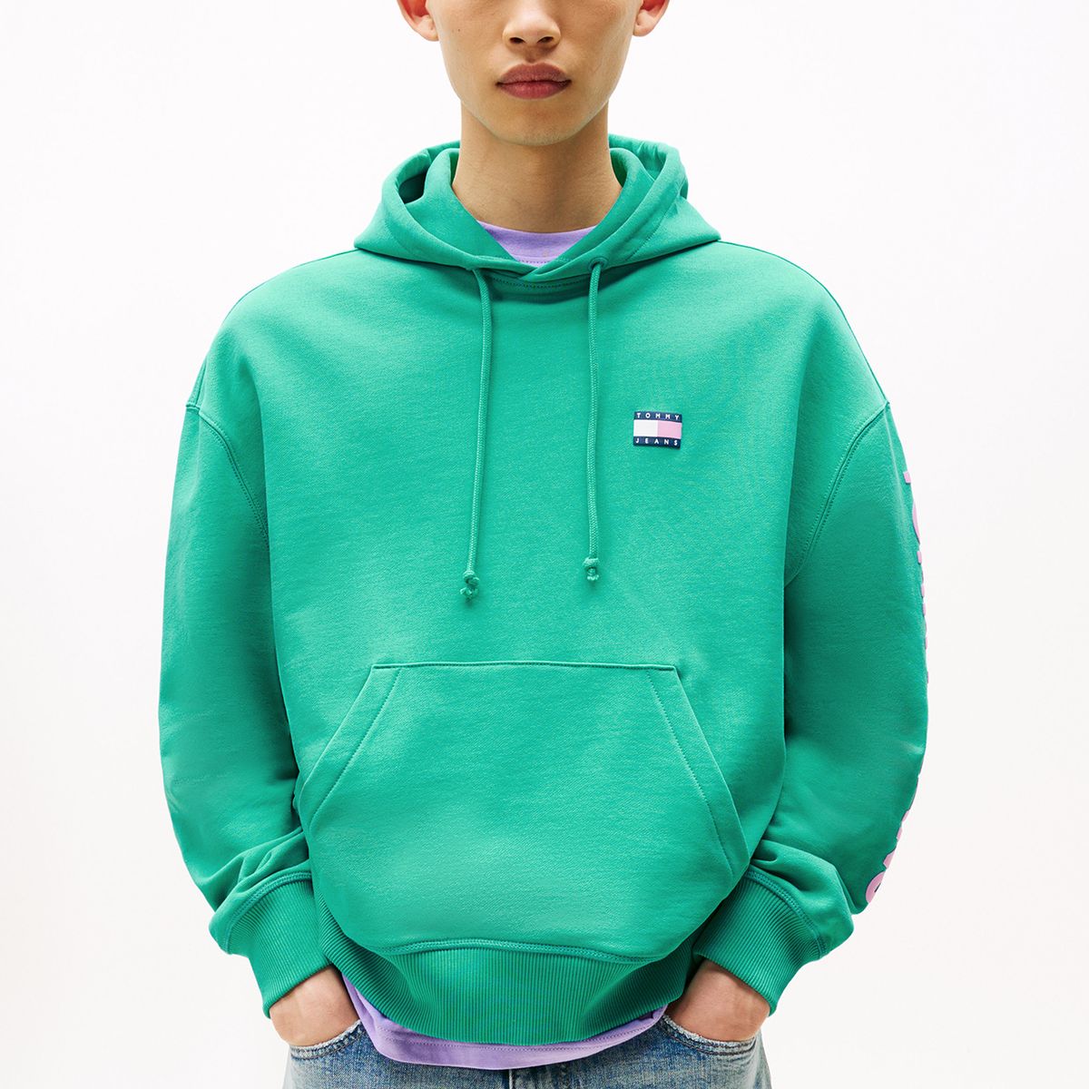 TOMMY HILFIGER - Polerón Hoodie Cropped Con Logo Verde Tommy Jeans