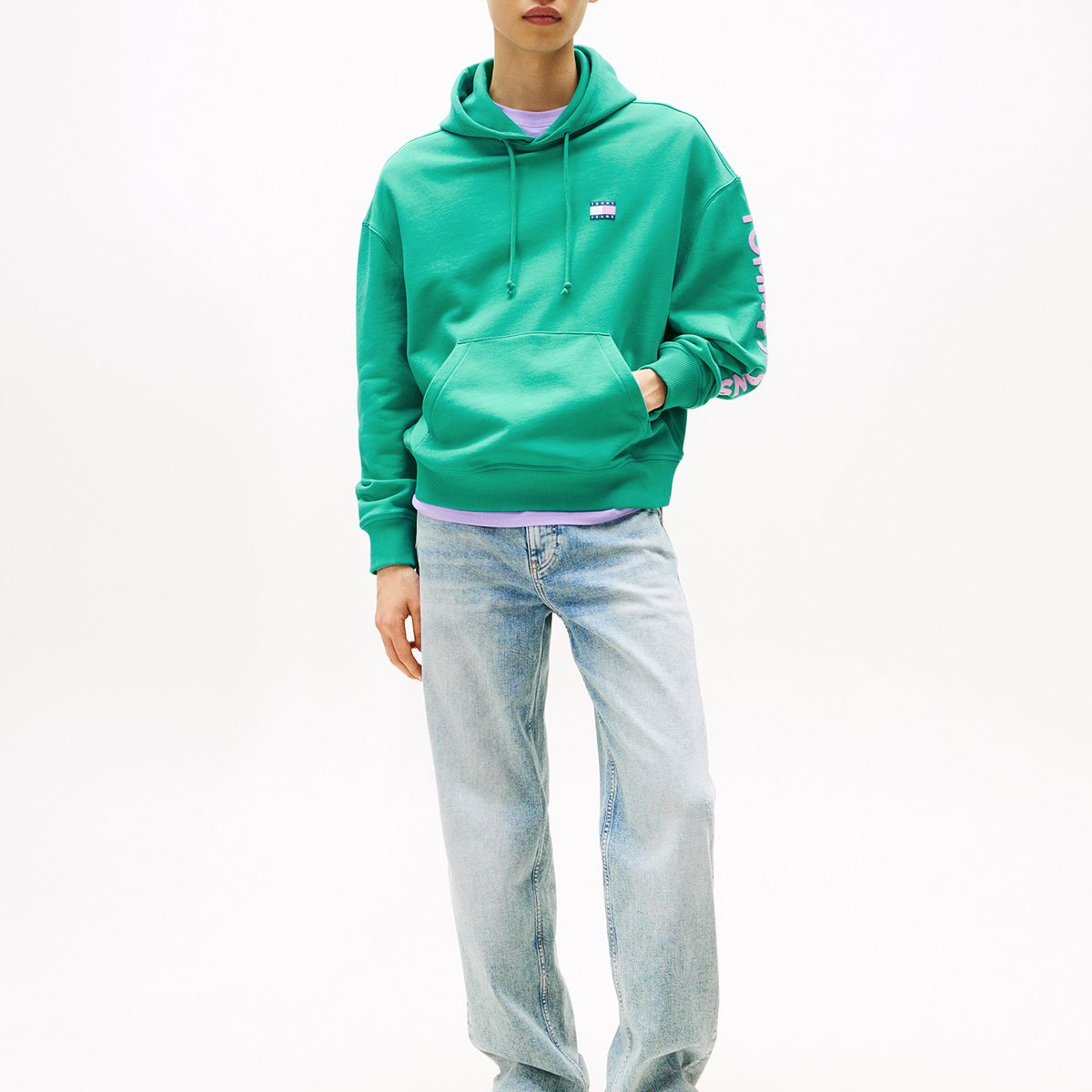 TOMMY HILFIGER - Polerón Hoodie Cropped Con Logo Verde Tommy Jeans