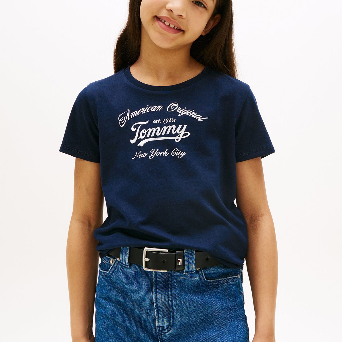 TOMMY HILFIGER - Polera Script Logo Metalizado Azul Tommy Hilfiger