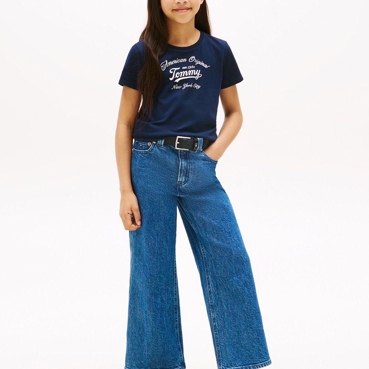 TOMMY HILFIGER - Polera Script Logo Metalizado Azul Tommy Hilfiger