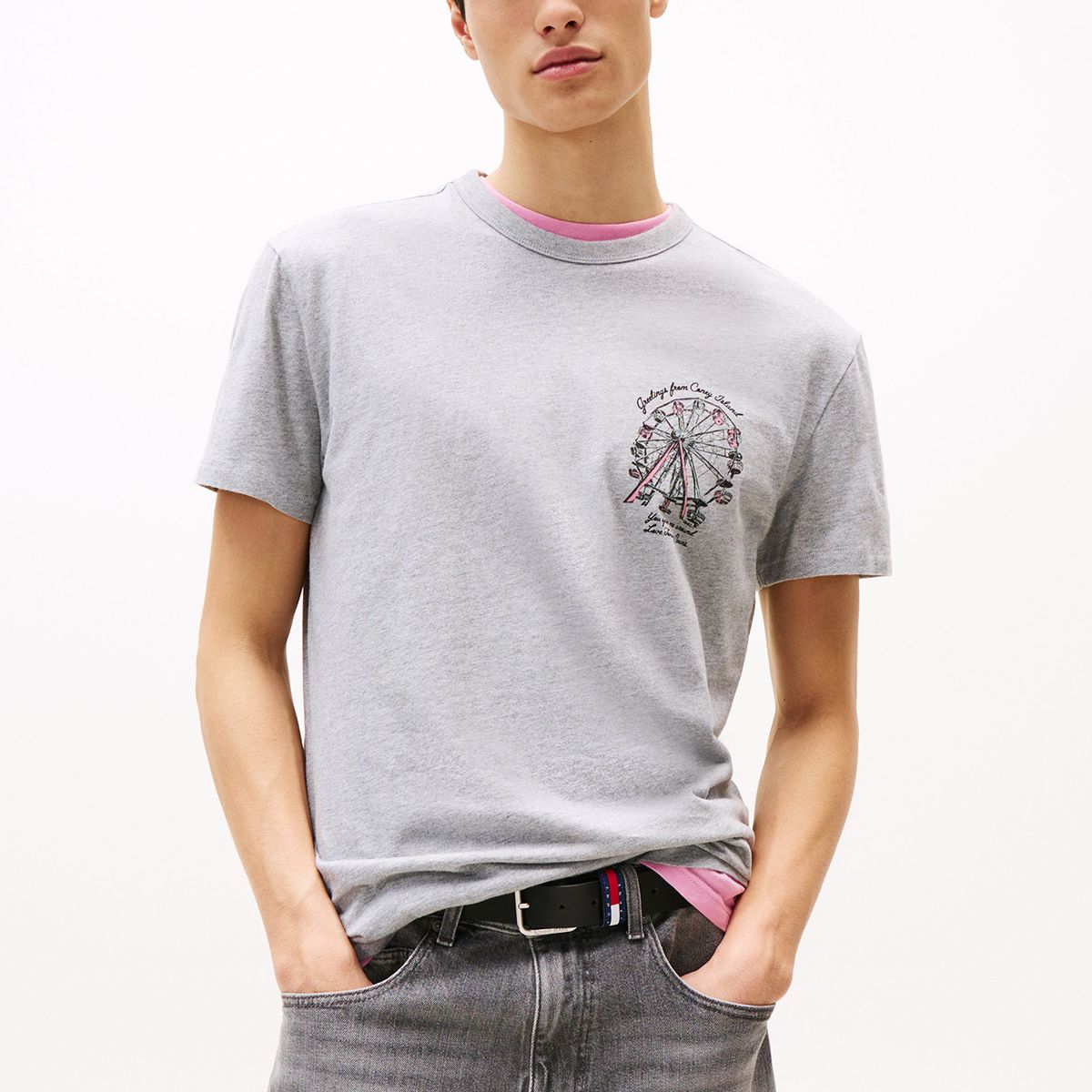 TOMMY HILFIGER - Polera Novelty Con Estampado Gris Tommy Jeans