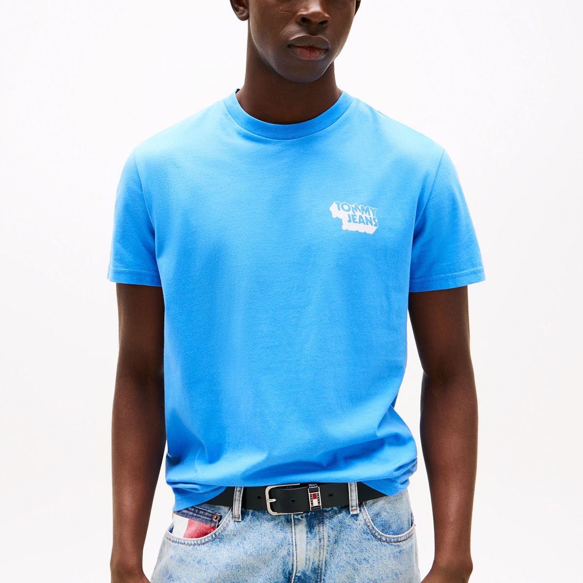 TOMMY HILFIGER - Polera Stack Logo Slim Fit Celeste Tommy Jeans