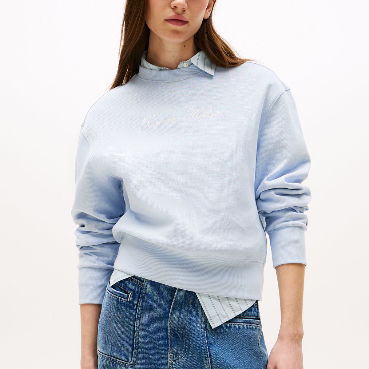 TOMMY HILFIGER - Polerón Con Logo Script Bordado Celeste Tommy Hilfiger