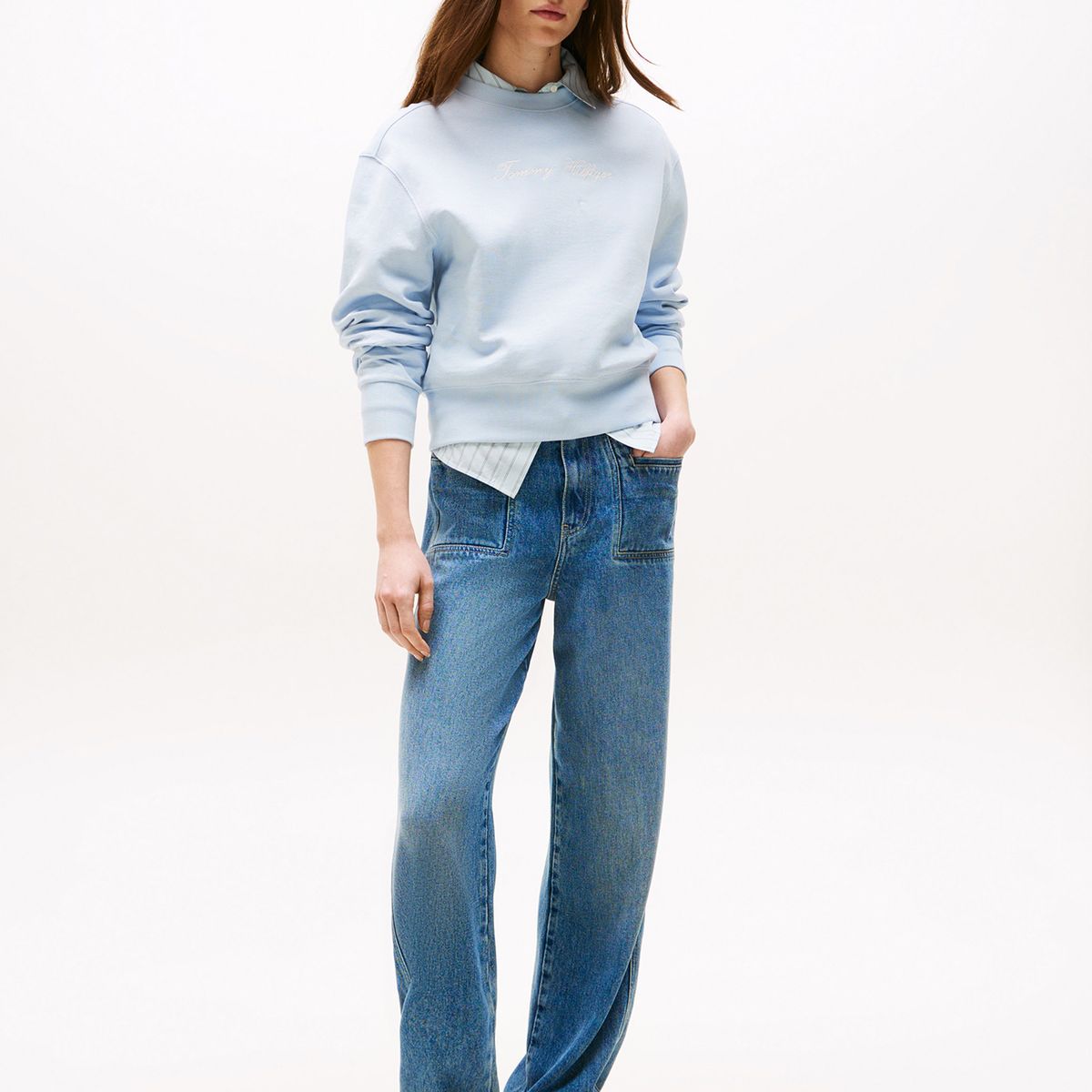 TOMMY HILFIGER - Polerón Con Logo Script Bordado Celeste Tommy Hilfiger