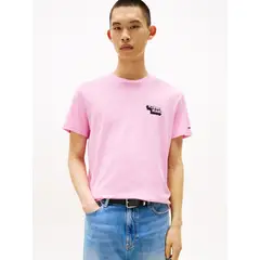 TOMMY HILFIGER - Polera Stack Logo Slim Fit Rosado Tommy Jeans