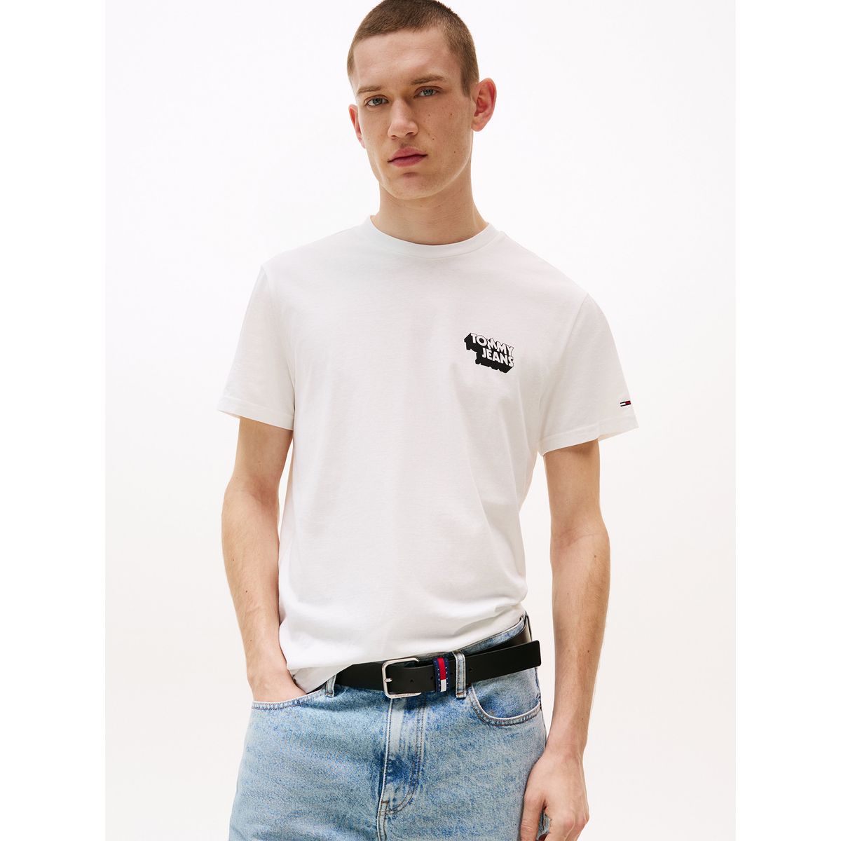TOMMY HILFIGER - Polera Stack Logo Slim Fit Blanco Tommy Jeans