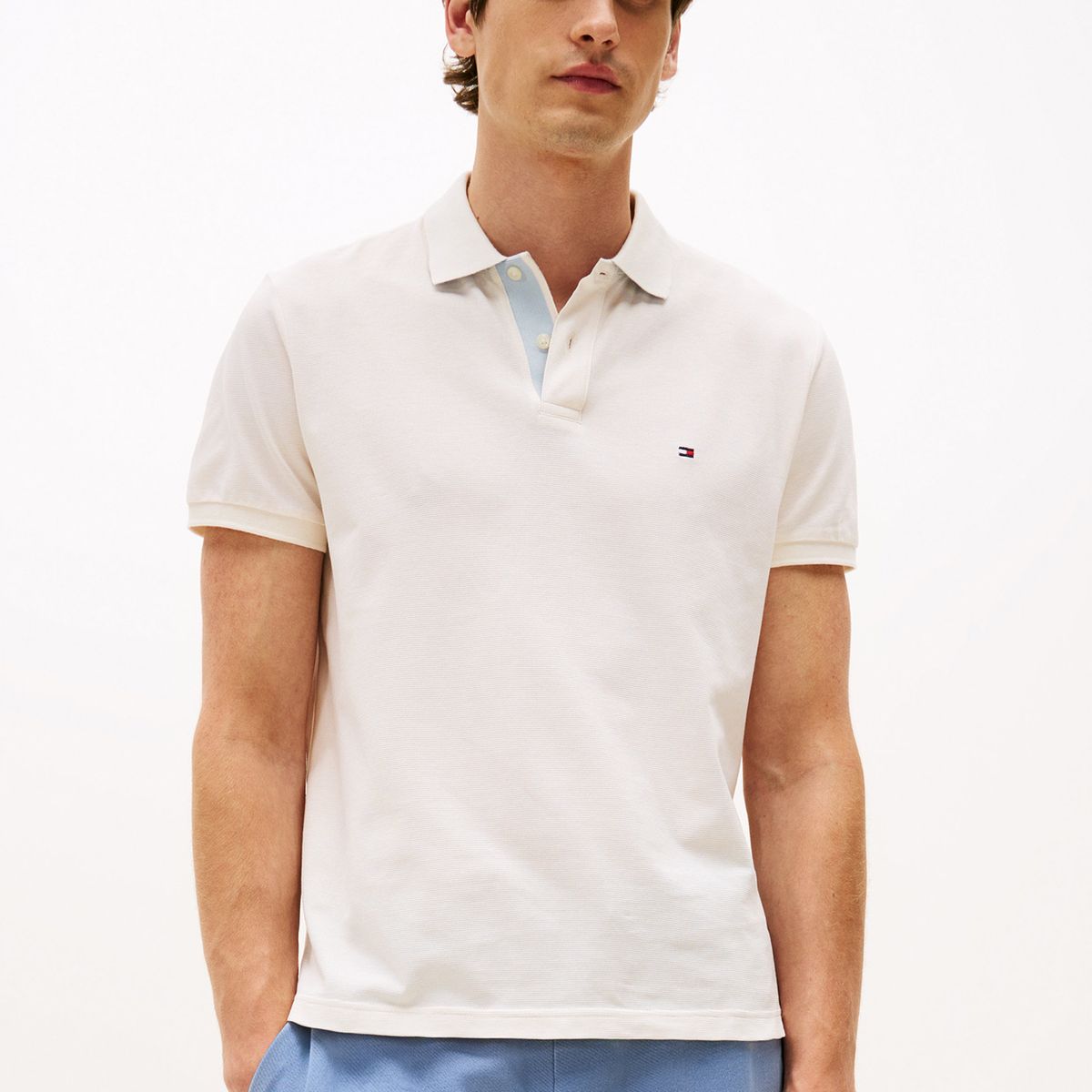 TOMMY HILFIGER - Polo Cuello A Contraste Con Logo Blanco Tommy Hilfiger