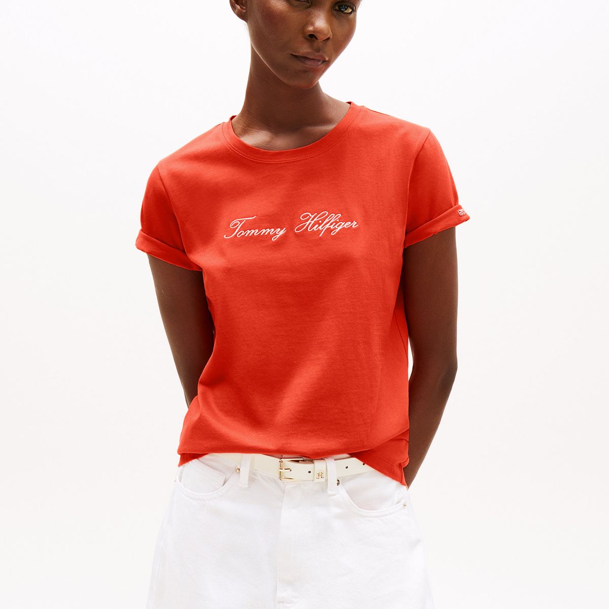 TOMMY HILFIGER - Polera Con Logo Bordado Naranjo Tommy Hilfiger