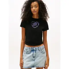 TOMMY HILFIGER - Polera Heart Logo Slim Fit Negro Tommy Jeans