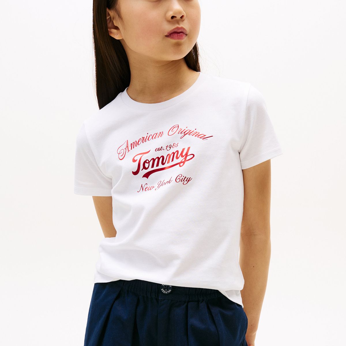 TOMMY HILFIGER - Polera Script Logo Metalizado Blanco Tommy Hilfiger