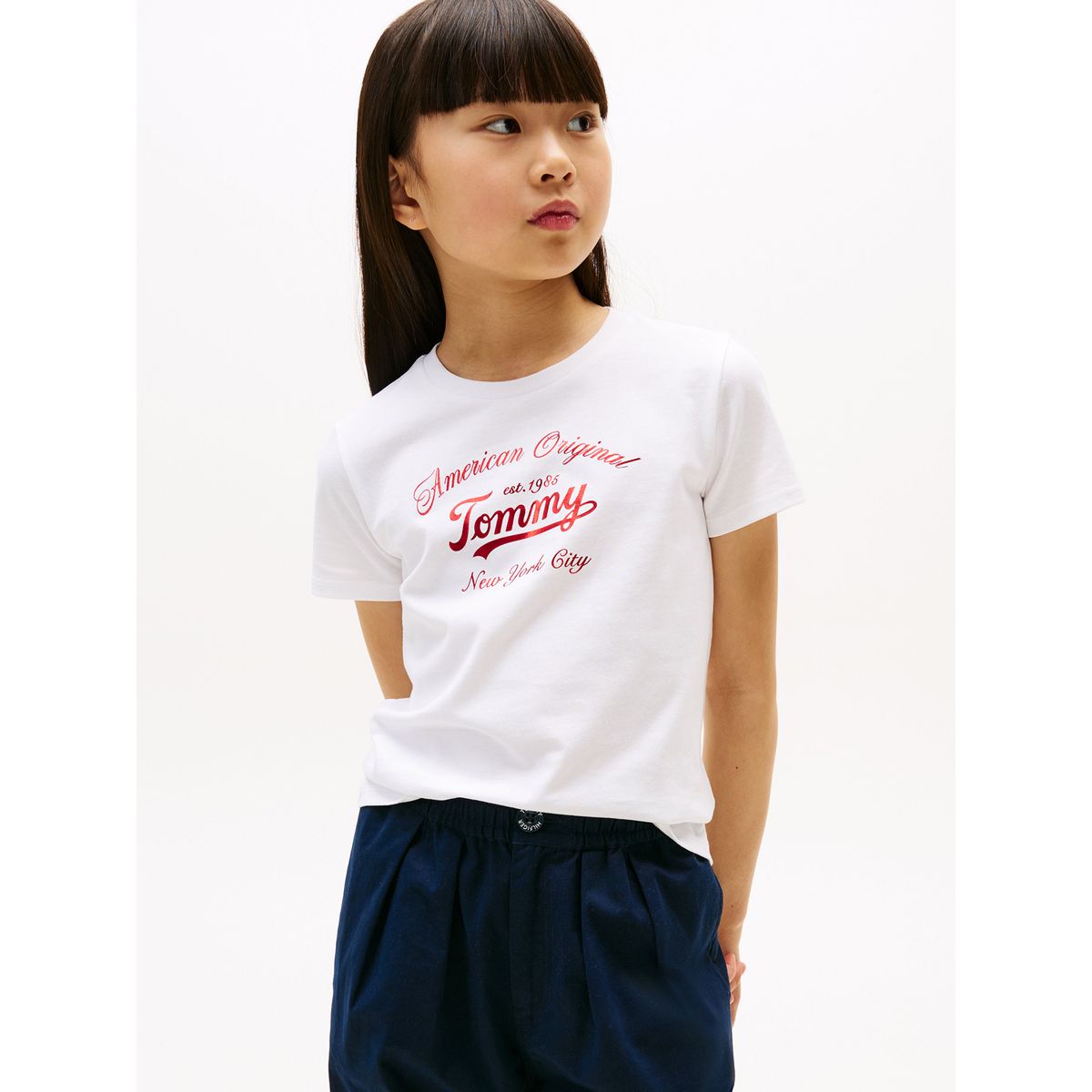 TOMMY HILFIGER - Polera Script Logo Metalizado Blanco Tommy Hilfiger