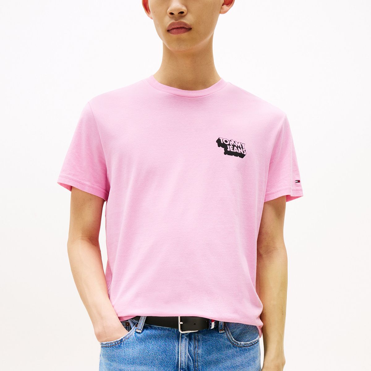 TOMMY HILFIGER - Polera Stack Logo Slim Fit Rosado Tommy Jeans