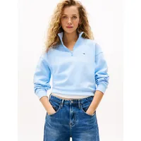 Polerón Relaxed Cropped Con Cremallera Celeste Tommy Jeans