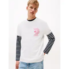 TOMMY HILFIGER - Polera Novelty Con Estampado Blanco Tommy Jeans