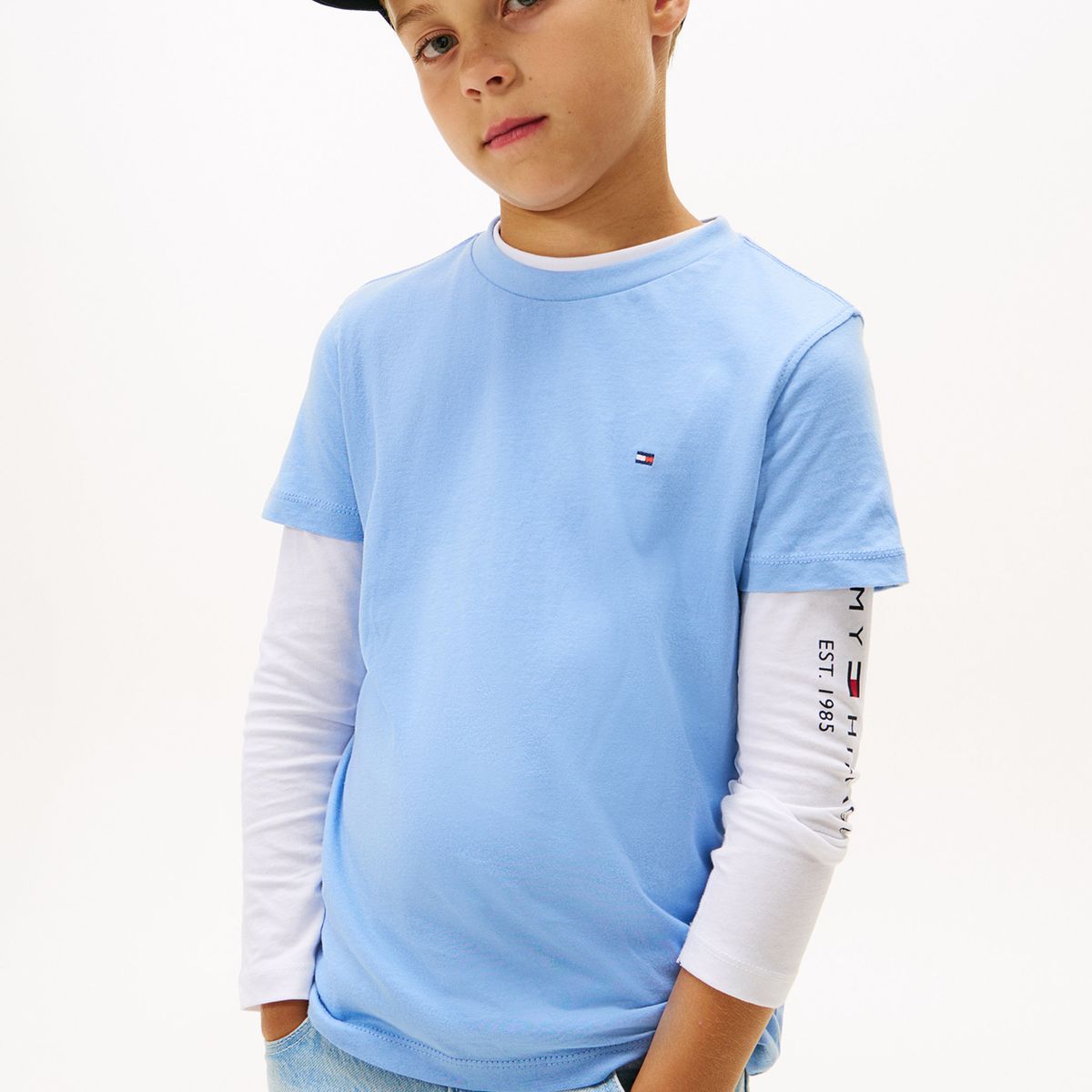 TOMMY HILFIGER - Polera De Niño Essential Cotton Celeste Tommy Hilfiger
