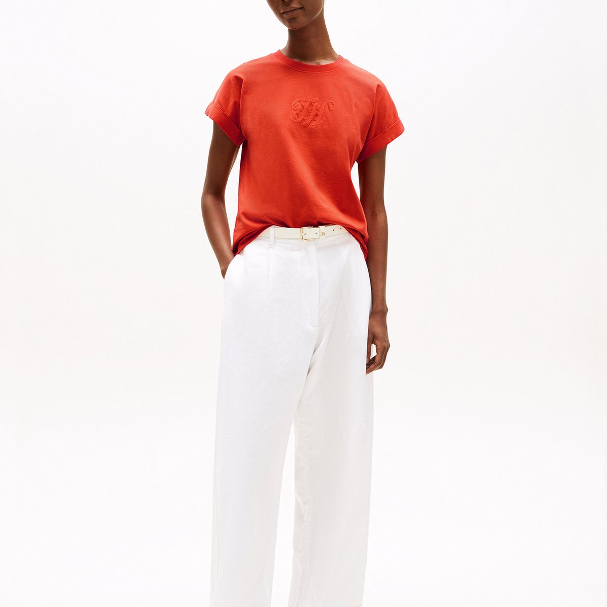 TOMMY HILFIGER - Polera Con Logo Floral Script Naranjo Tommy Hilfiger