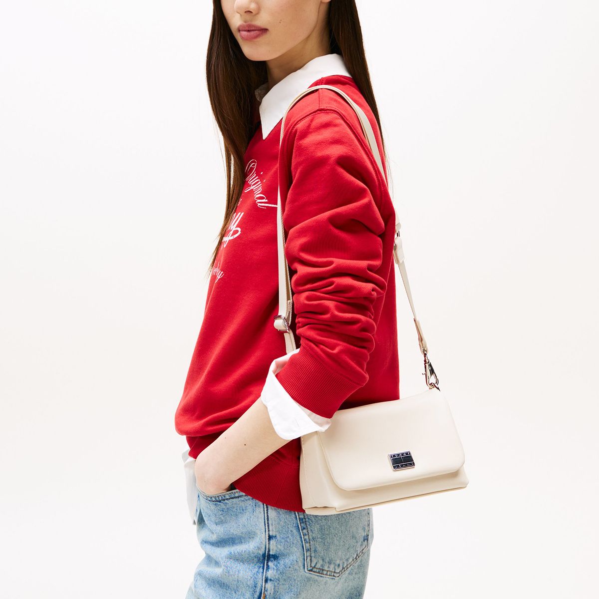 TOMMY HILFIGER - Crossover Con Logo Metálico Beige Tommy Jeans