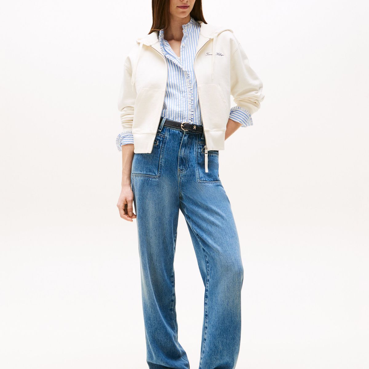 TOMMY HILFIGER - Polerón Hoodie Script Logo Con Cierre Blanco Tommy Hilfiger