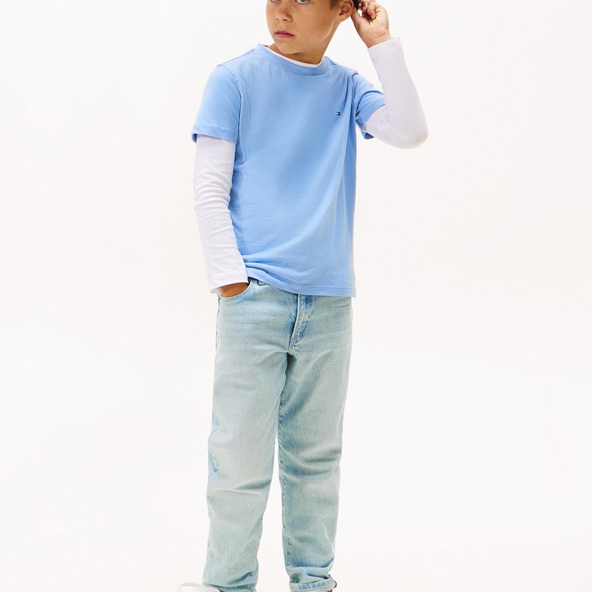 TOMMY HILFIGER - Polera De Niño Essential Cotton Celeste Tommy Hilfiger