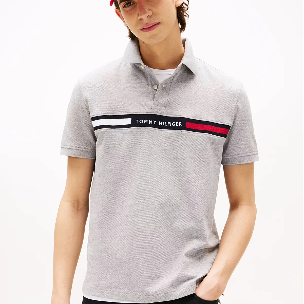 TOMMY HILFIGER - Polo Chest Insert Logo Gris Tommy Hilfiger