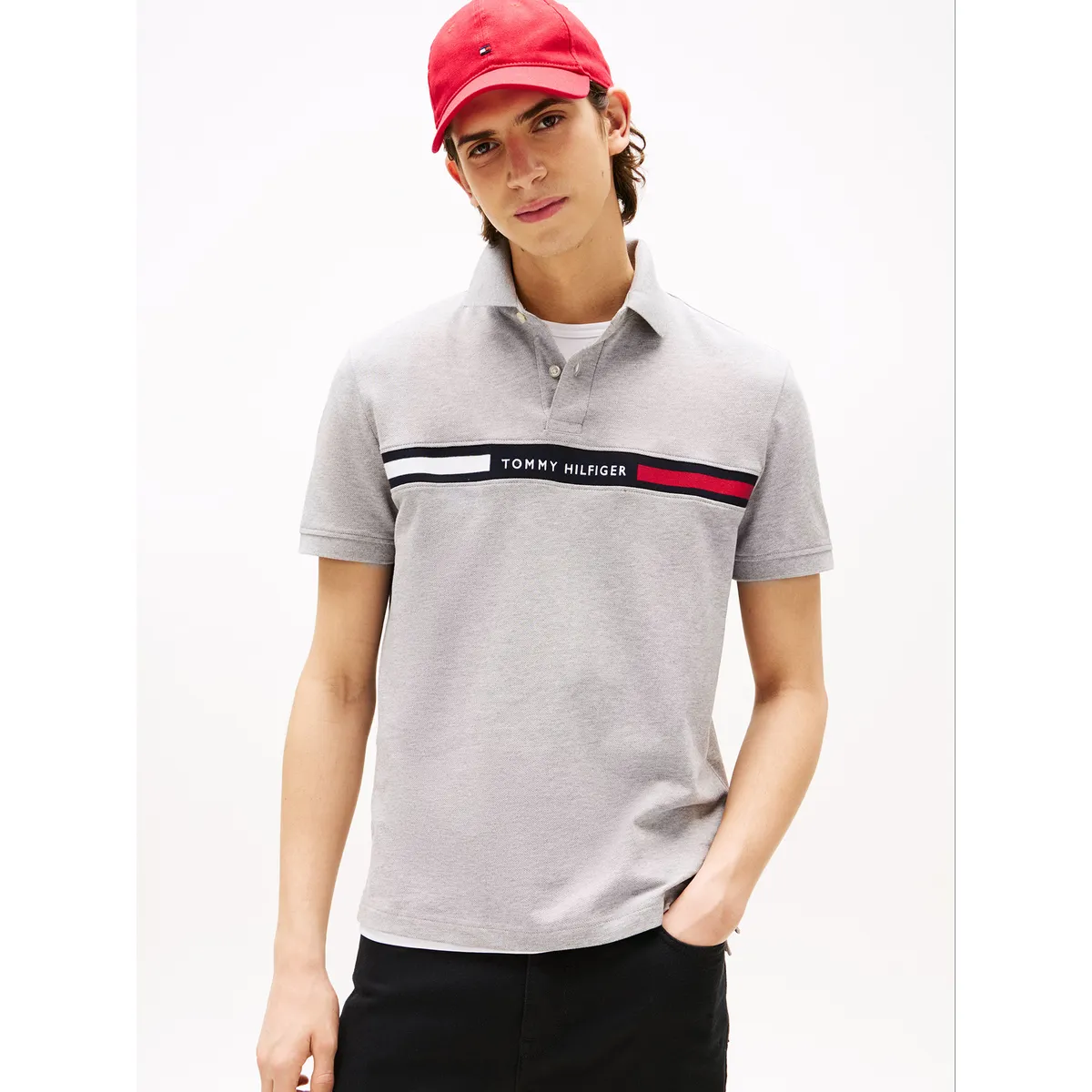 TOMMY HILFIGER - Polo Chest Insert Logo Gris Tommy Hilfiger