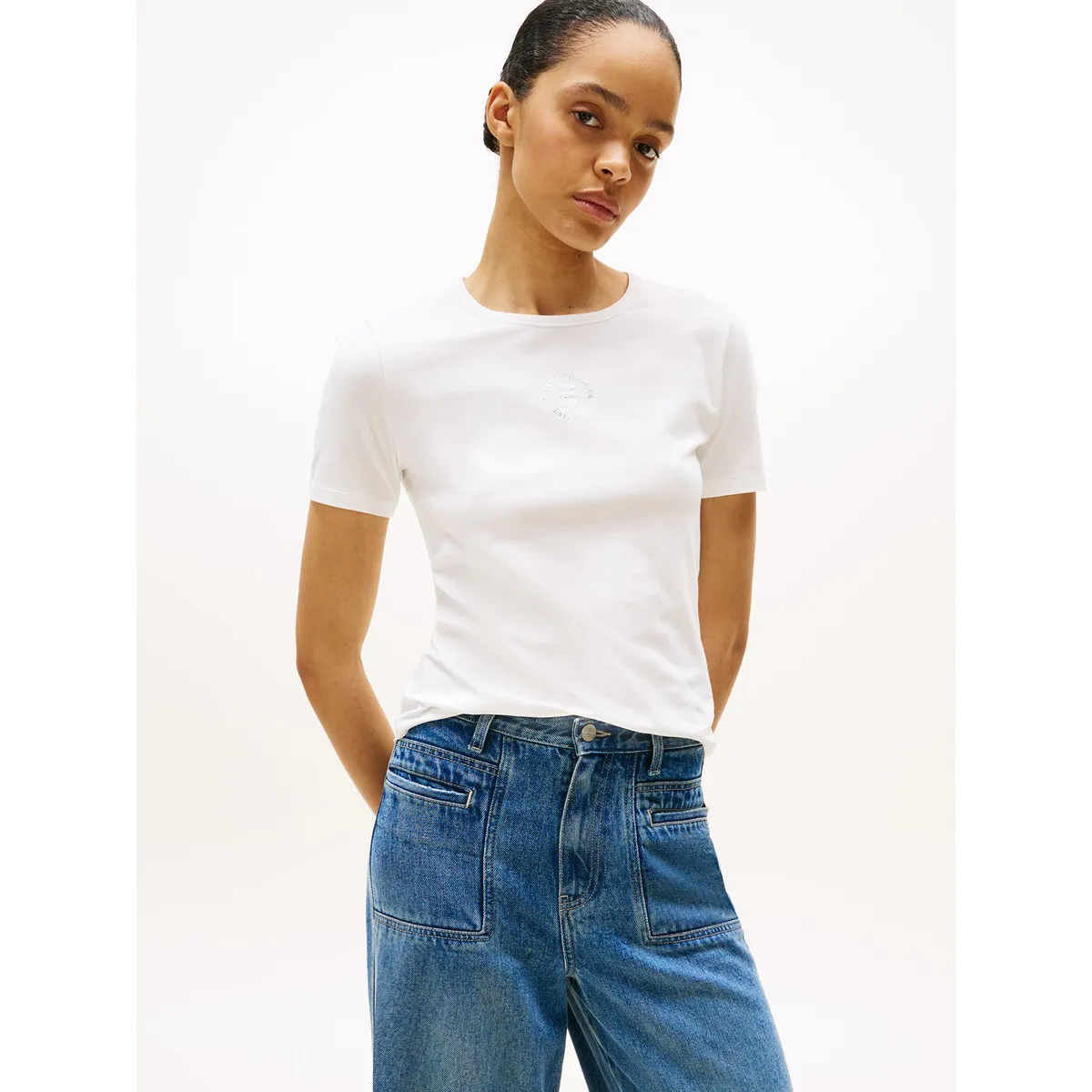 TOMMY HILFIGER - Polera Slim Con Logo Estampado Blanco Tommy Hilfiger