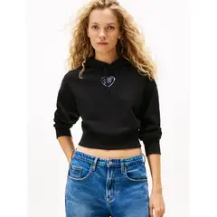 TOMMY HILFIGER - Polerón Hoodie Relaxed Cropped Negro Tommy Jeans