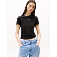 Polera Slim Fit Con Logo Lineal Negro Tommy Jeans
