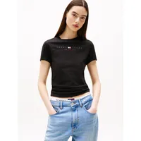 Polera Slim Fit Con Logo Lineal Negro Tommy Jeans