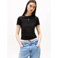 TOMMY HILFIGER - Polera Slim Fit Con Logo Lineal Negro Tommy Jeans