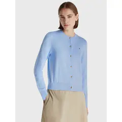 TOMMY HILFIGER - Cárdigan Essential Con Logo Celeste