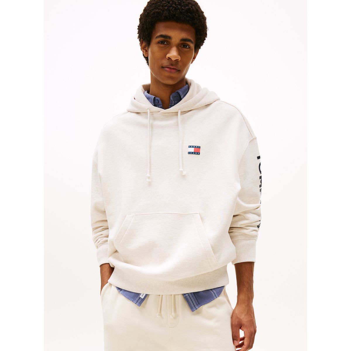 TOMMY HILFIGER - Polerón Hoodie Cropped Con Logo Blanco Tommy Jeans
